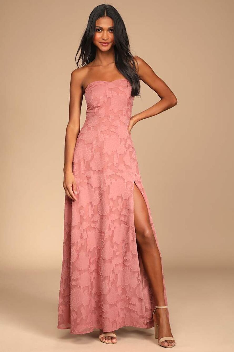Lulus Garden of Romance Rusty Rose Burnout Maxi Dress Gala Cruise - Large